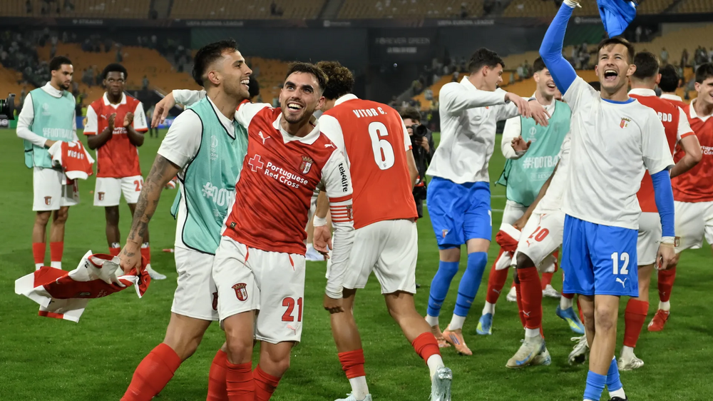 Jogadores do SC Braga celebram vitória contra o Betis 