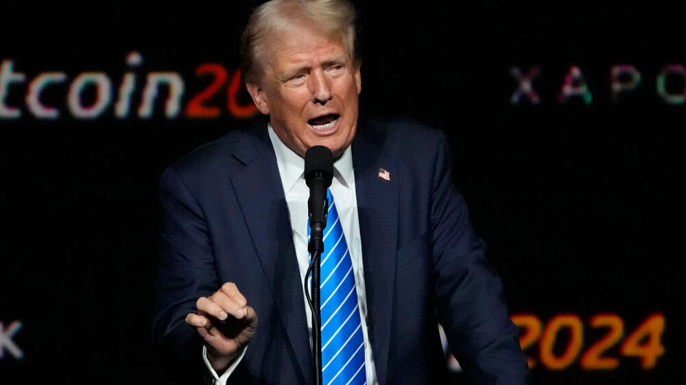FILE - Republican presidential candidate former President Donald Trump speaks at the Bitcoin Conference, July 27, 2024, in Nashville, Tenn.